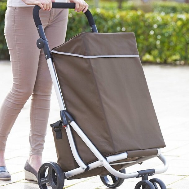 Lightweight Prestige 4-Wheel Shopping Trolley in Off White/Grey, Rubber