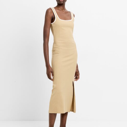 Square Neck Contrast Dress Incense/porcelain