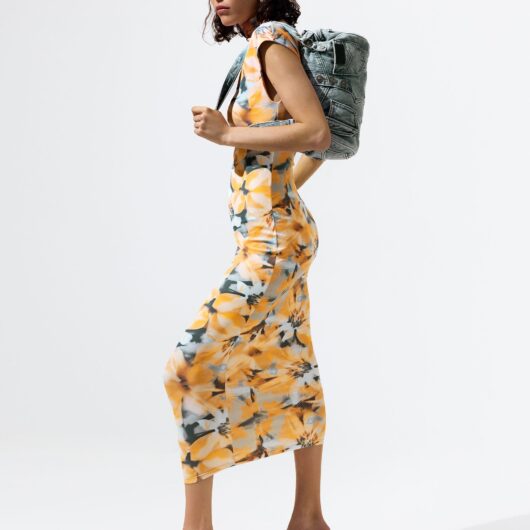 Floral tube dress - ORANGE - S