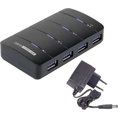 Renkforce 4 ports USB 3.2 1st Gen (USB 3.0) hub + LED indicator lights Black
